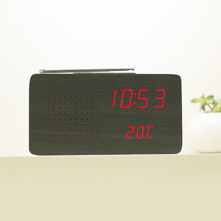Ретро деревянный LED FM радио-часы с термометром