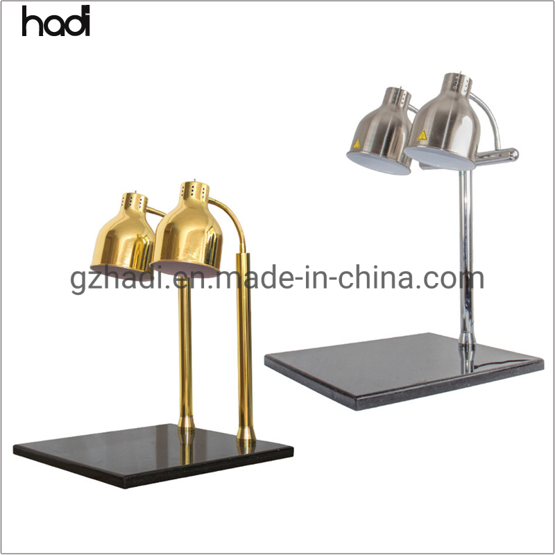 Hotel Supply Luxury Stand Modern Table Lamp Single Food Warming Light Stainless Steel Hammered Rose Gold Infrared Heating Lamp Buffet Catering with Marble Base