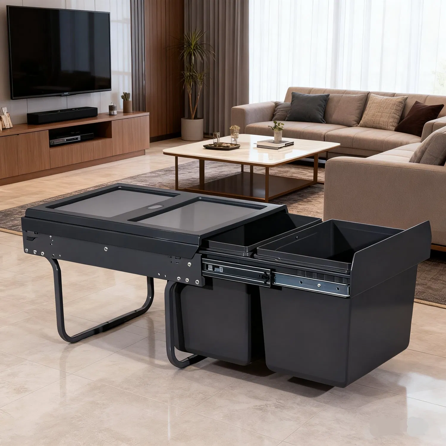 Встроенный выдвижной мусорный бак Tekey 2x15 л для кухни