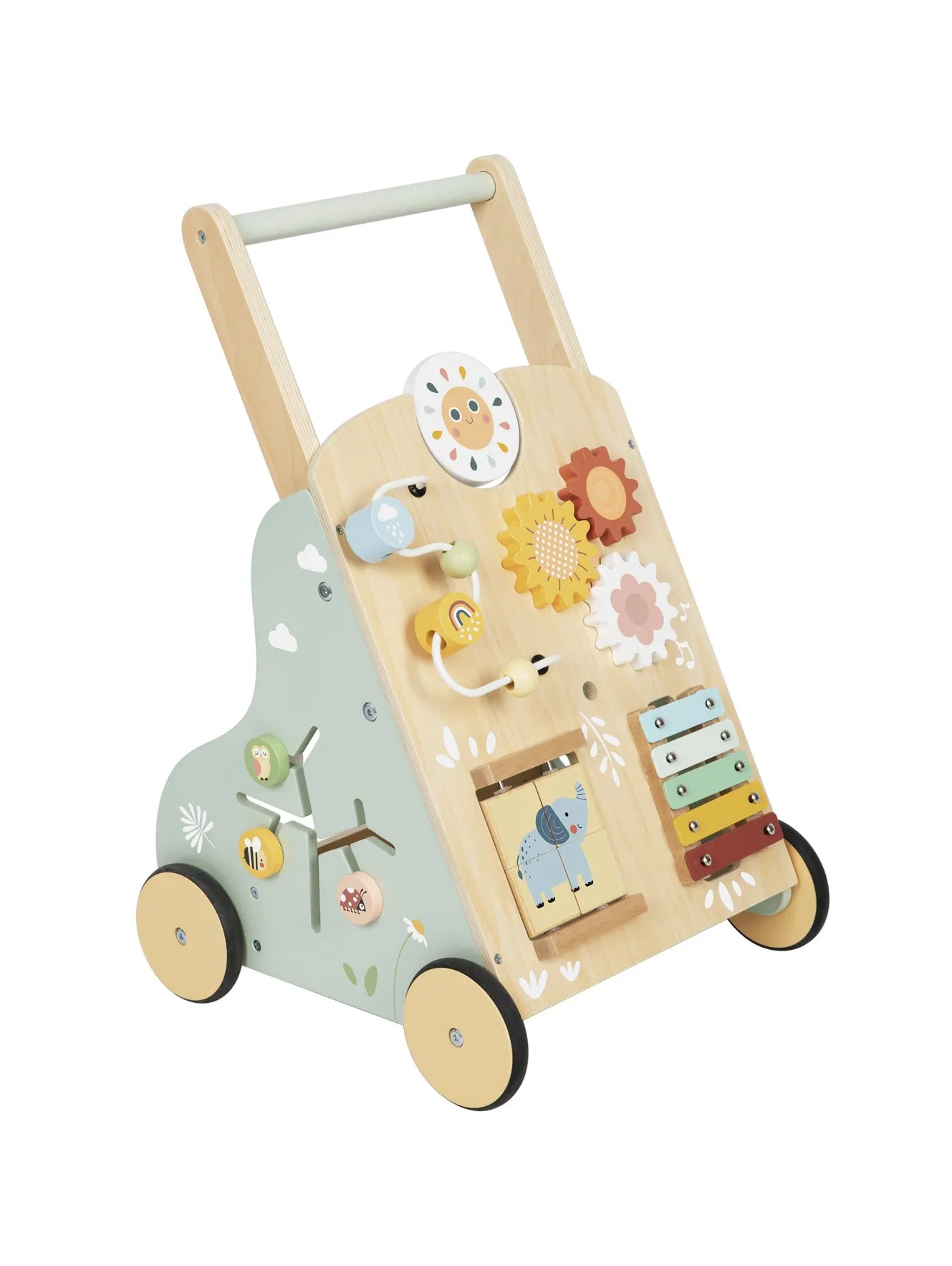 Multi-Function Wooden Baby Walker Activity Sensory Busy Board Pull and Push Cart Baby Learning Walk