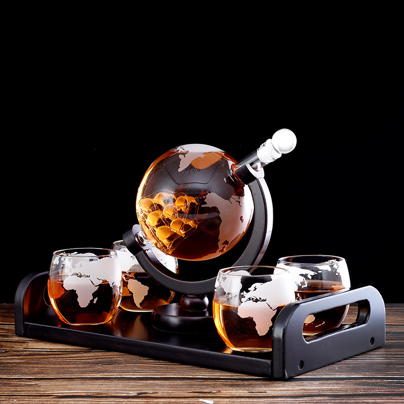 High Borosilicate Glass Globe Sailboat Bottle Whiskey Wine Decanter Set