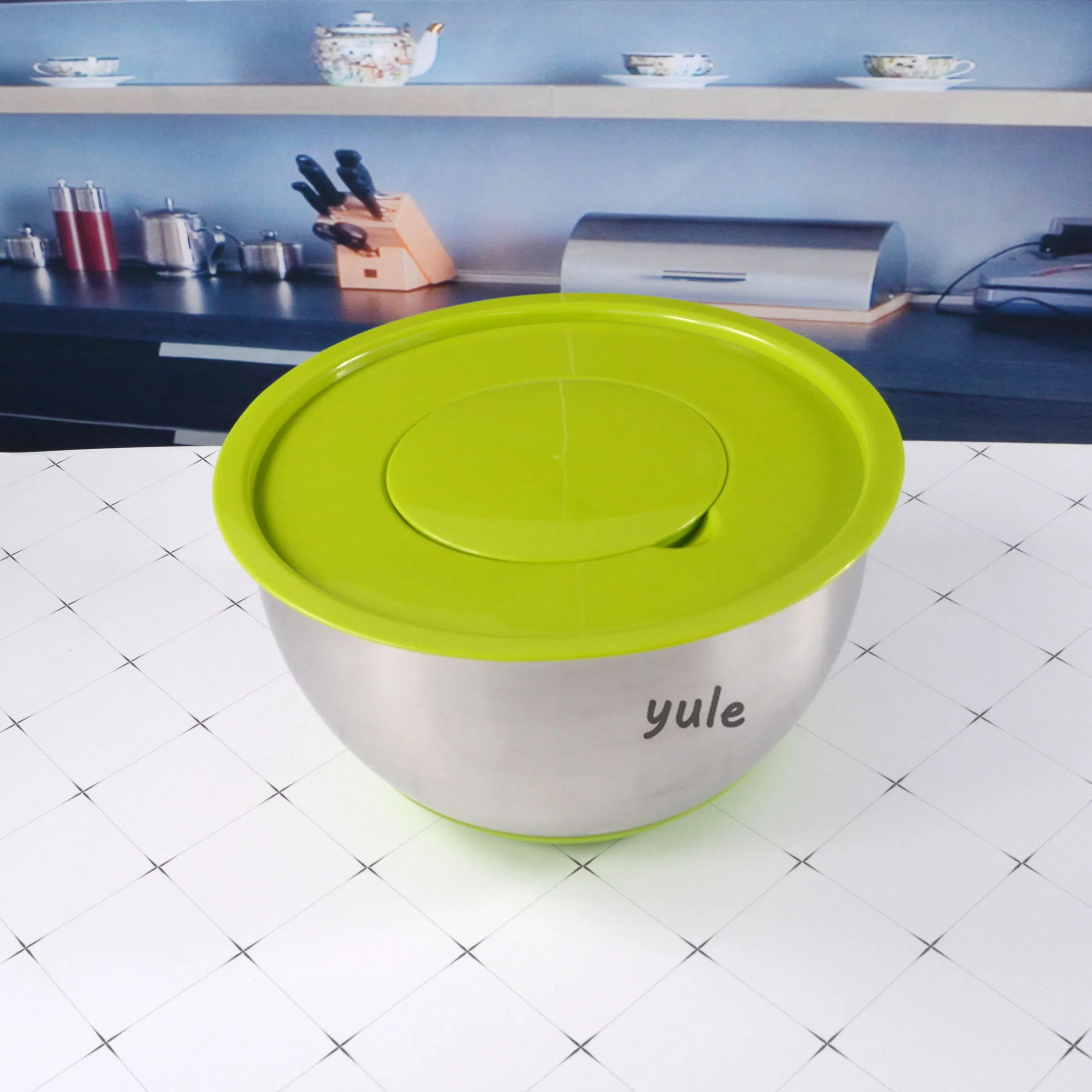 Fasola Food Grade Salad Bowl Egg Beating Pan Colorful Coating France Saladier En Acier Inoxydable Easy-Grip Rim Stainless Steel Salad Bowl with Grater Lid