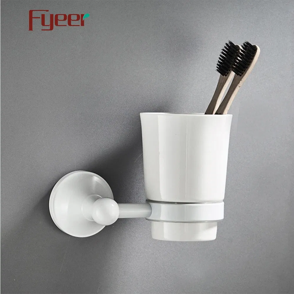 Fyeer White Brass Single Cup Tooth Brush Holder