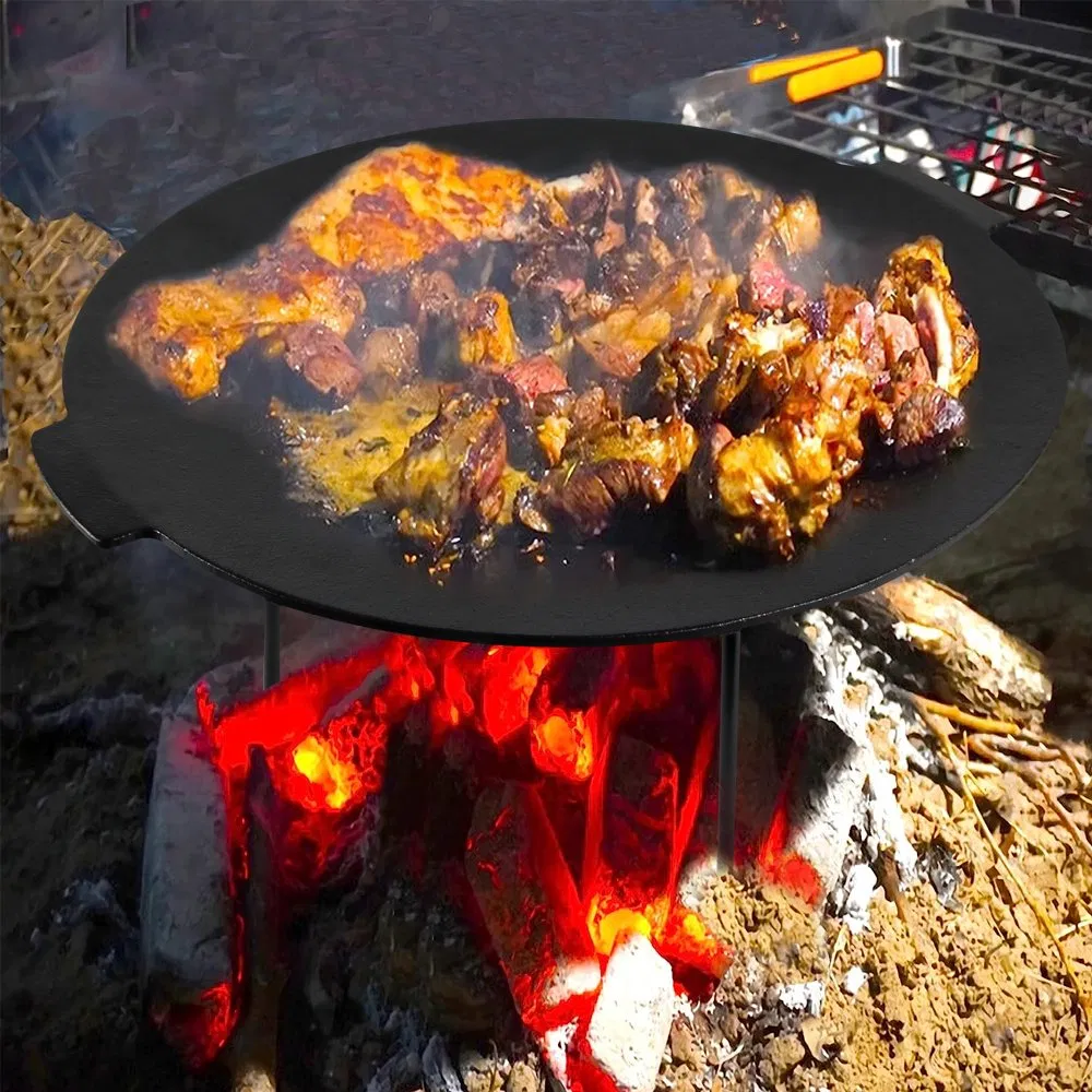 High Quality Outdoor Cast Iron Campfire Griddle Pan with Handle and Trivet