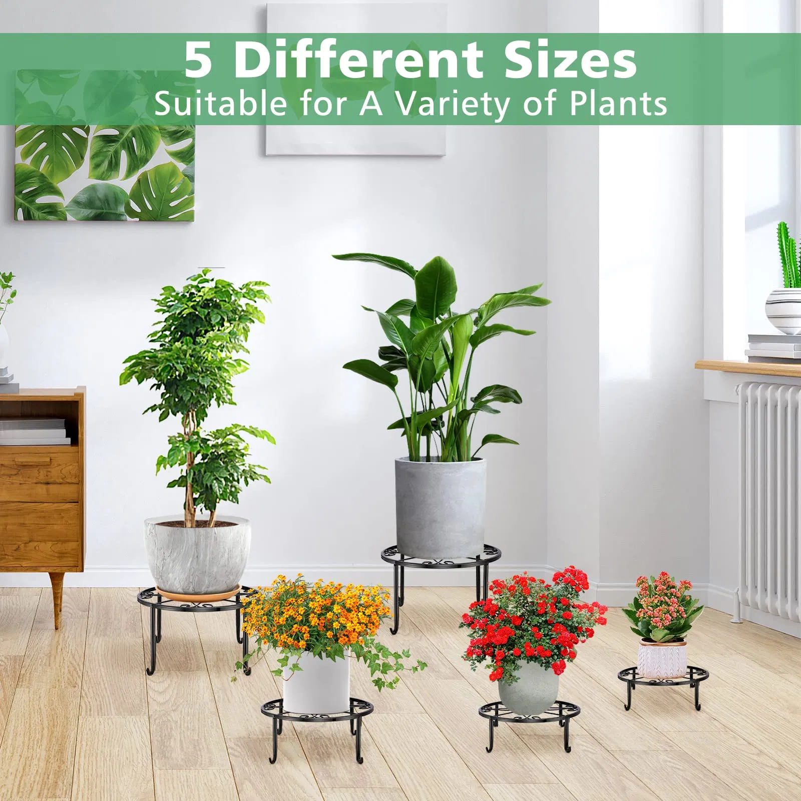 Metal Flower Pot Stands Multiple Rustproof Iron Round Shelf Plant Stand