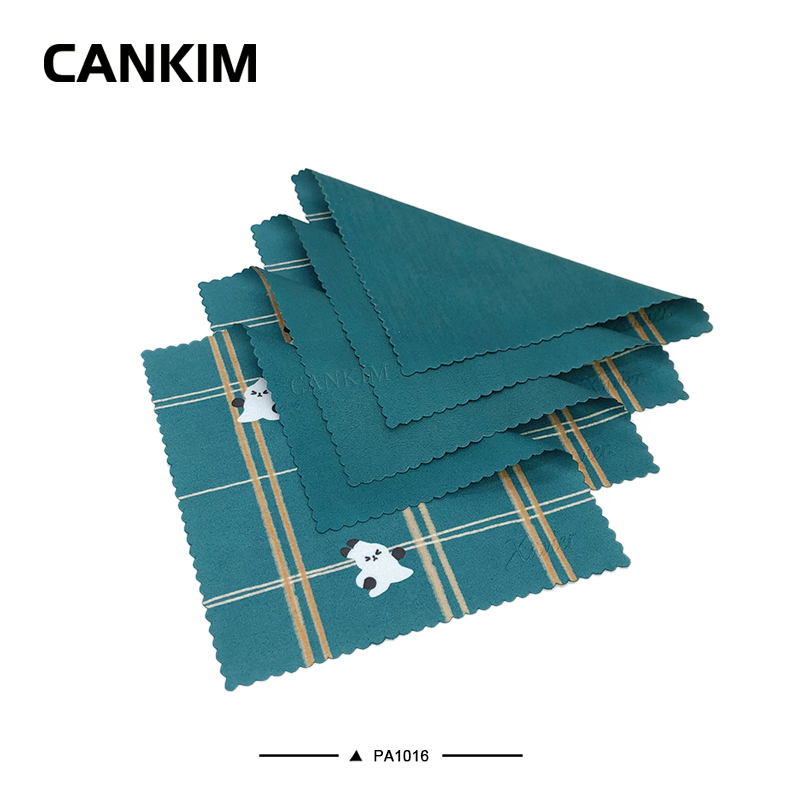 Green Checkered Pattern Polishing Cloth Custom Logo Jewelry Polishing Cloth Microfibre Glass Cleaning Cloth