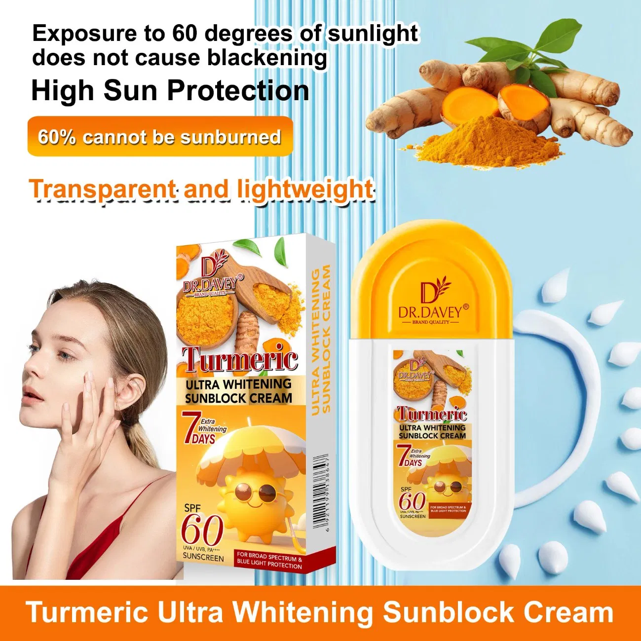 Dr. Davey SPF60 Turmeric Whitening Sunblock Cream Waterproof