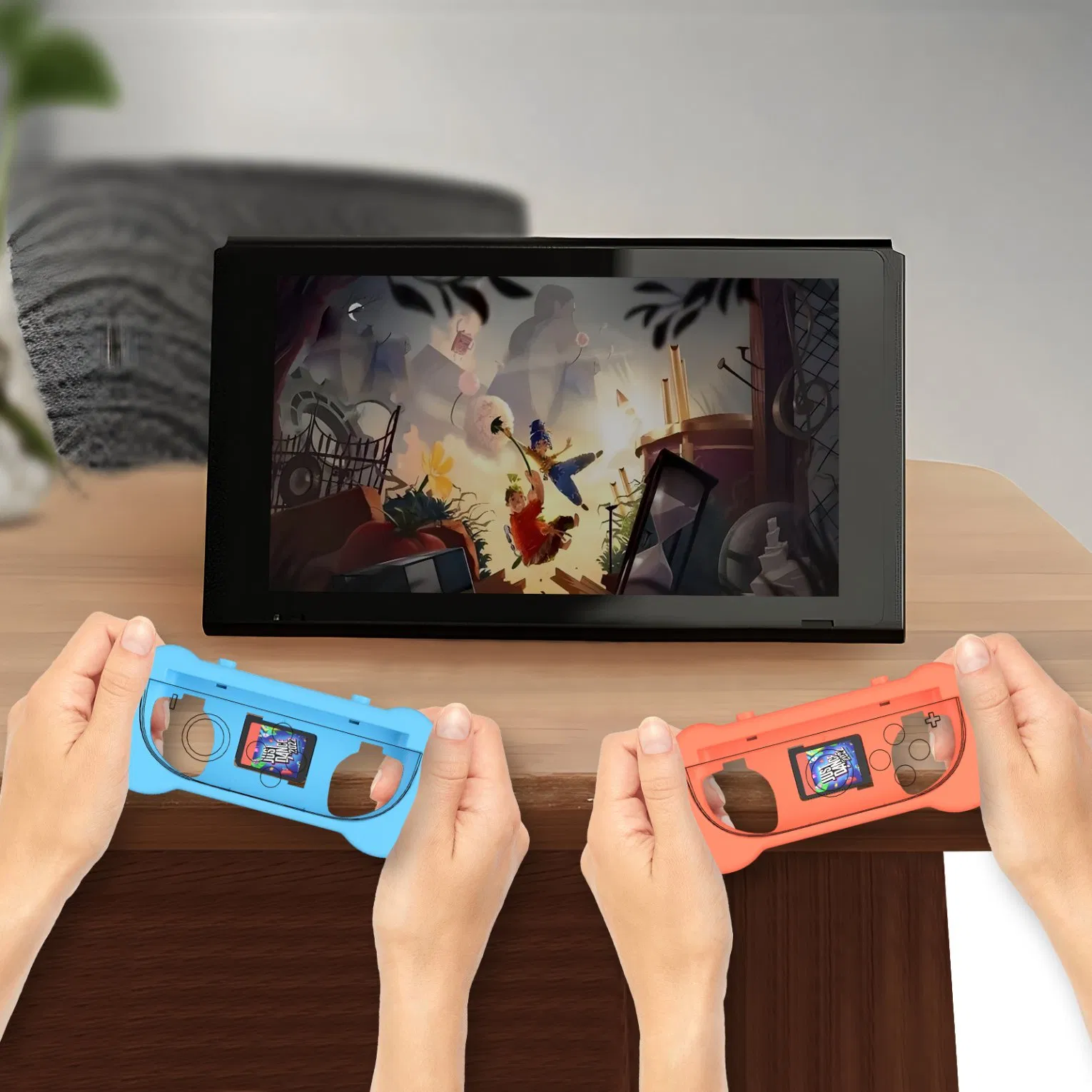 Jys-Ns2263 2PCS Blue+Red Joy-Con Grip Handle Ergonomic Controller with Wrist Strap for Nin-Tendo Switch 2