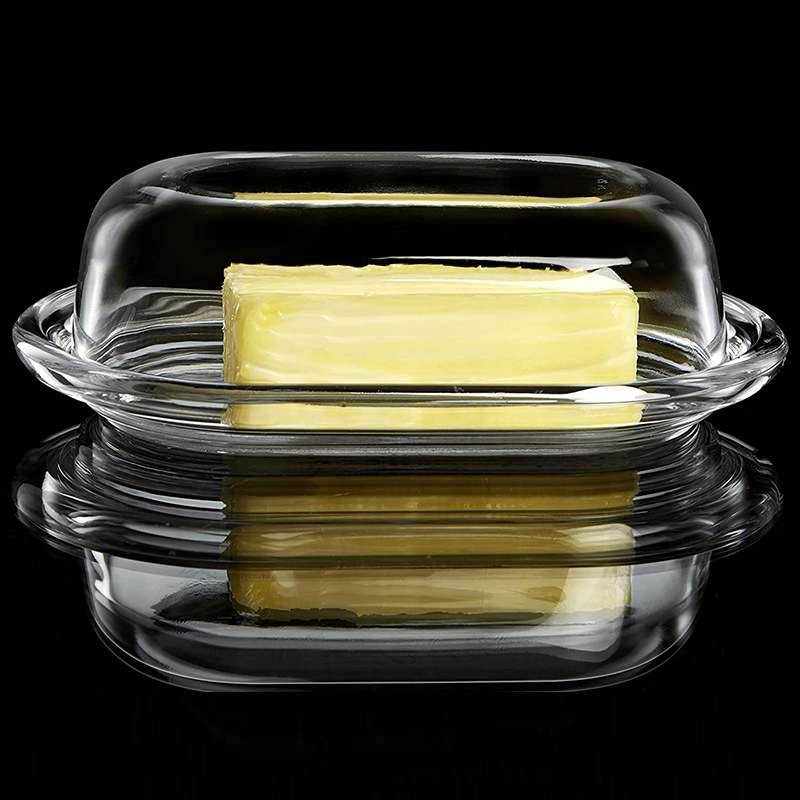 Glass Butter Dish with Lid - Elegant Crystal Glass to Hold Stick of Butter