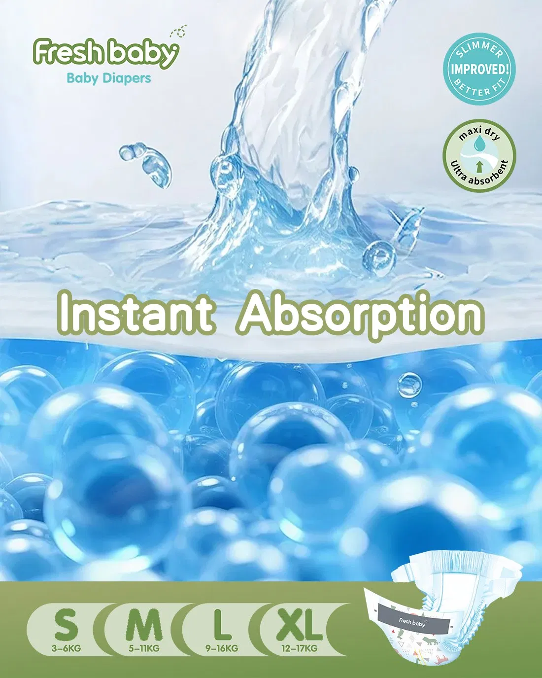 Ultra Thin Disposable Baby Diapers Soft Breathable Waterproof Baby Nappies