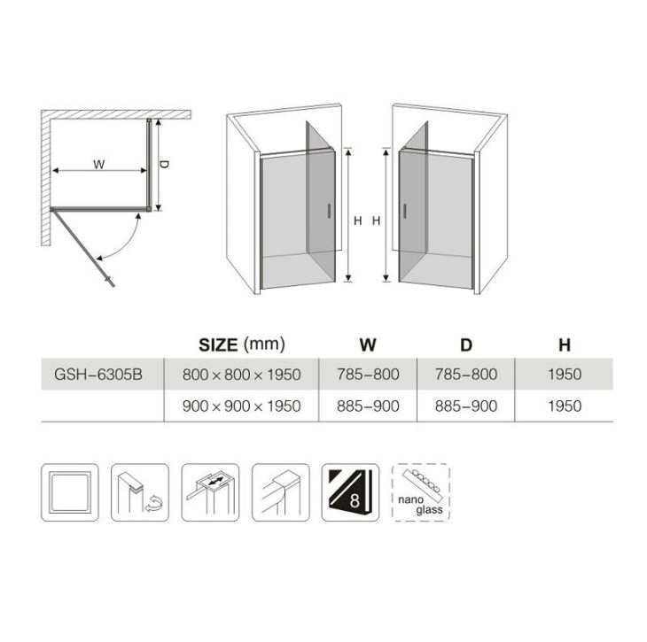 Black Pivot Door Shower Enclosure