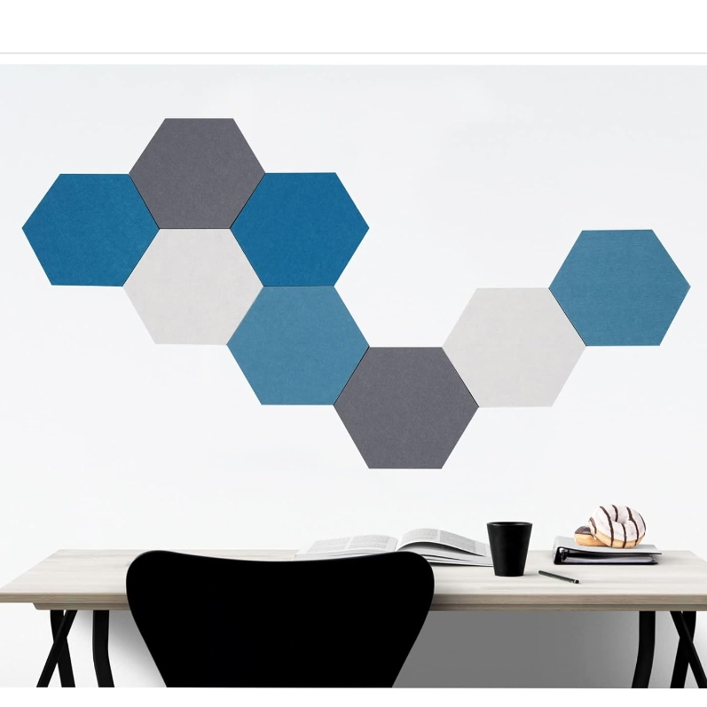 8PCS Hexagon Felt Cork Board Tiles, Self Adhesive DIY Bulletin Board Pin Board for Office School Home Wall Decor Stickers Memos Photos Display