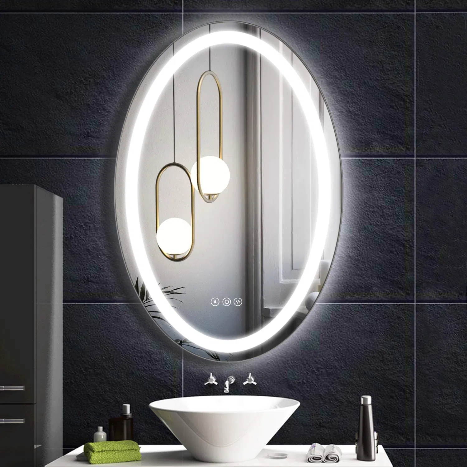 Lighted Large Wall Mounted Hotel Anti-Fog Touch Screen Illuminated Bathroom LED Mirror
