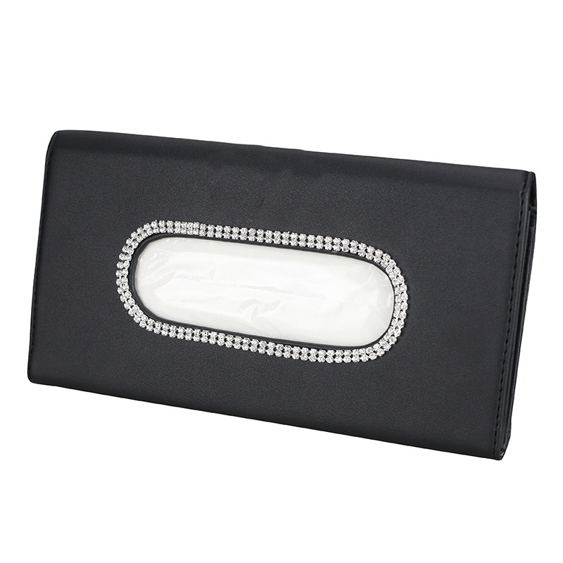 Rhinestones Crystal Car Tissue Box for Sun Visor PU Leather Hanging Auto Tissue Bag Holder Sunshade Case Diamond Car Accessories