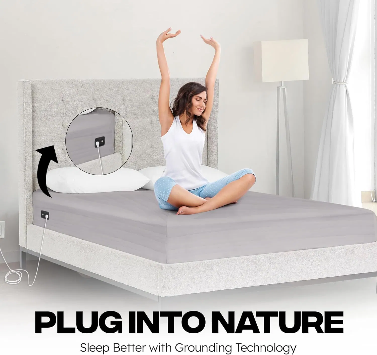 Grounding Sheets 95% Organic Cotton, 5% Pure Silver Fiber Organic Fitted Grounded Sheet for Improved Sleep