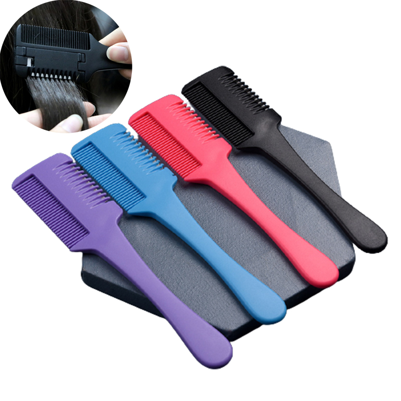 Hairdressing Haircut Brush Handle Razor Blade Hair Thinning Trimmer Comb