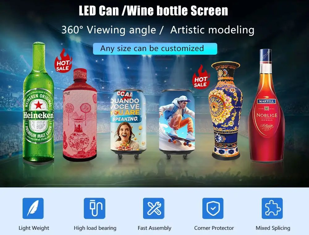 High Quality Creative Ring-Pull Can P2 Indoor Outdoor Flexible Beer Bottle Cans LED Screen Displays