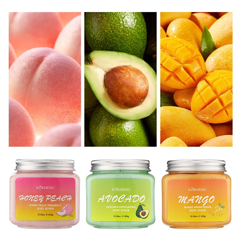Factory Price Honey Peach Avocado Mango Cream Whitening Exfoliating Smooth Body Scrub