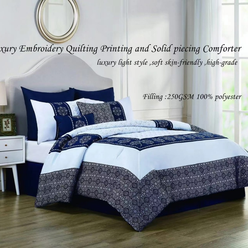 Custom Comforter Set New Jacquard Bedding Design Woven Technics Plain Style 8 PCS