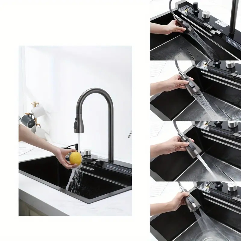 Wash-Basin Waterfall-Faucet Stainless Steel PVD Nano Multifunctional Smart Kitchen Sink with Accessory