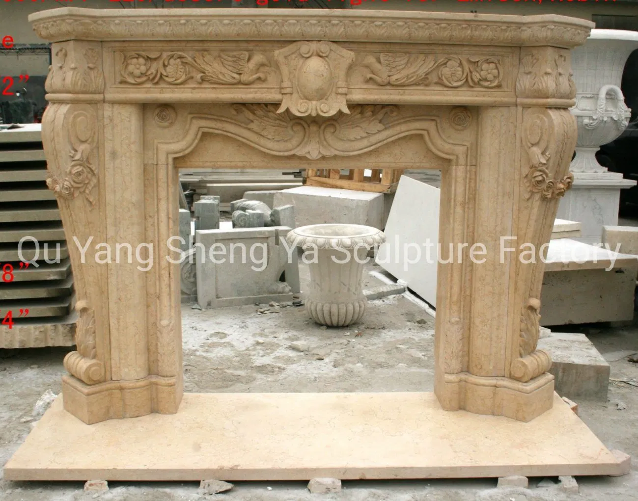 Hand Carved High Quality Antique Beige Marble Fireplace (SYMF-8005)