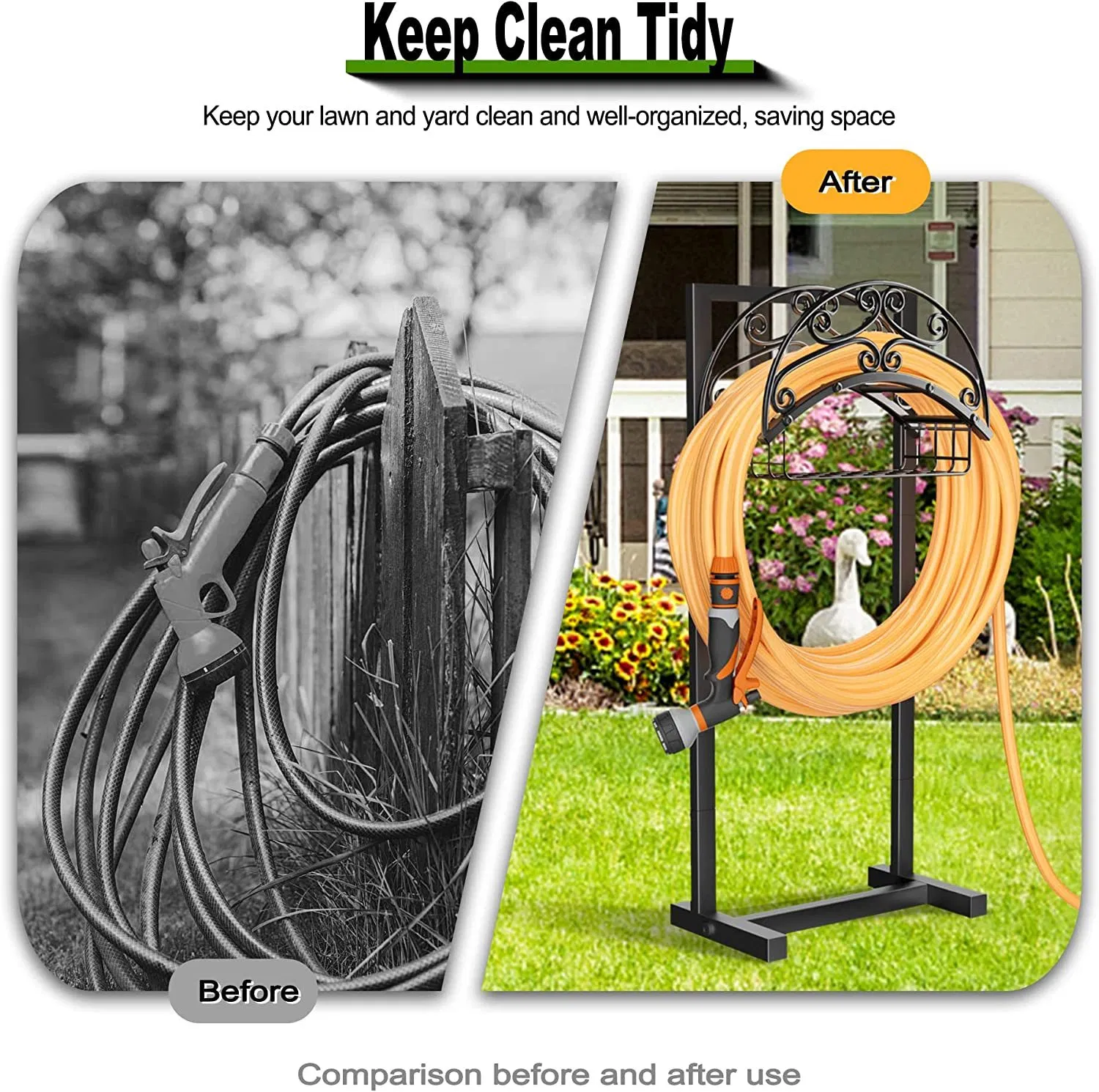 Outdoor Organizer Freestanding Heavy Duty Metal Garden Water Hose Holder