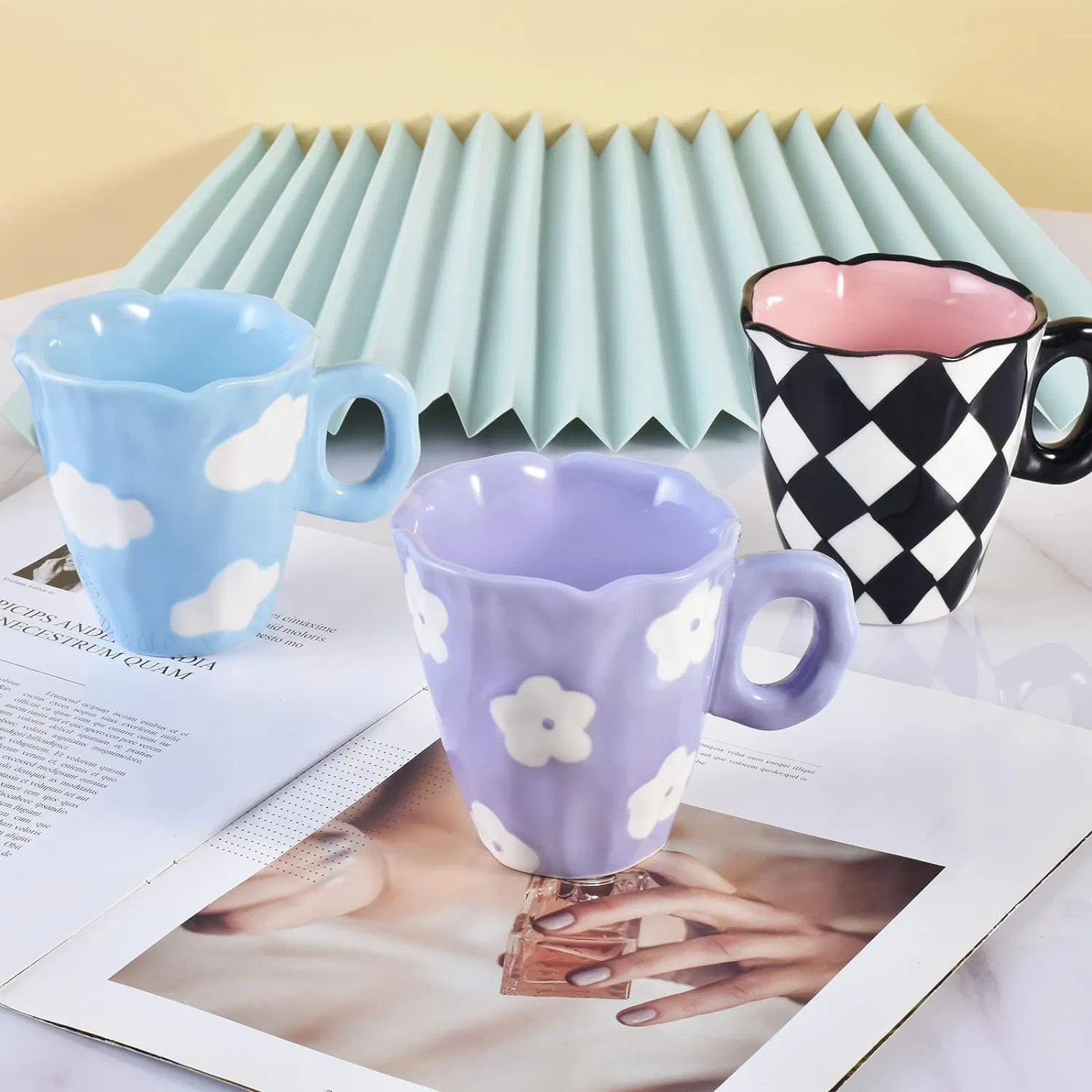 Hand-Painted Irregular Ceramic Coffee Mug Unique Porcelain Tea Cups for Office & Home