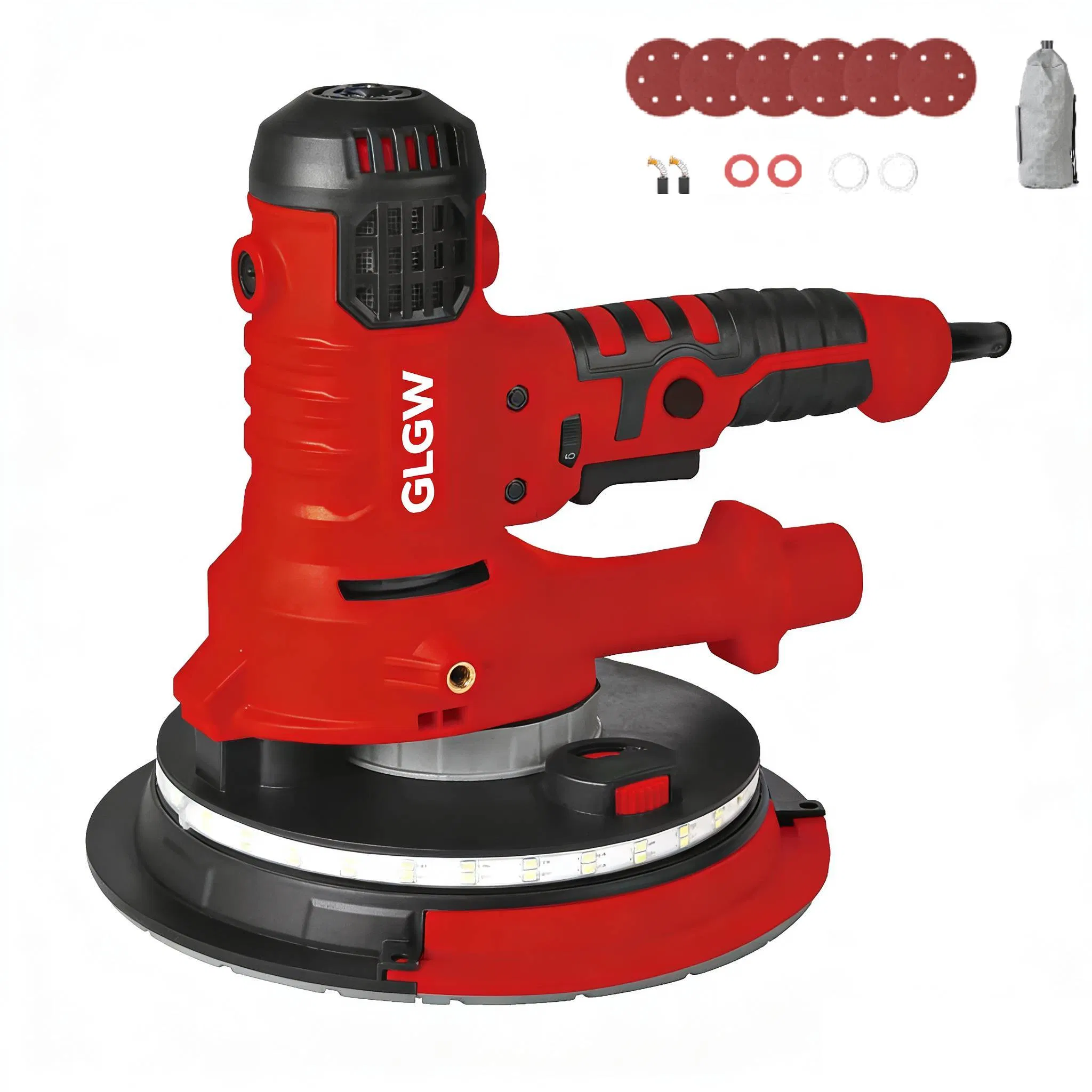 Glgw Variable Speed LED Light Dust-Free Wall Sander Portable Grinding Machine 180mm Electric Drywall Sander