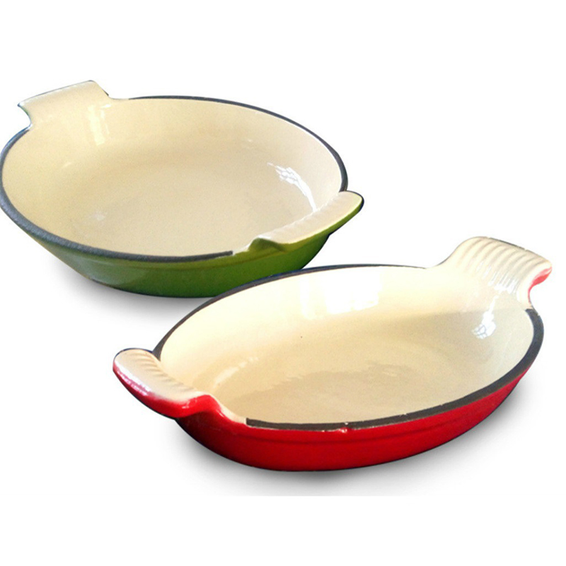 Customize Bakeware 15/20/30cm Enameled Fish Shaped Cast Iron Baking Pan Cookware and Bakeware Set with Nonstick Coating