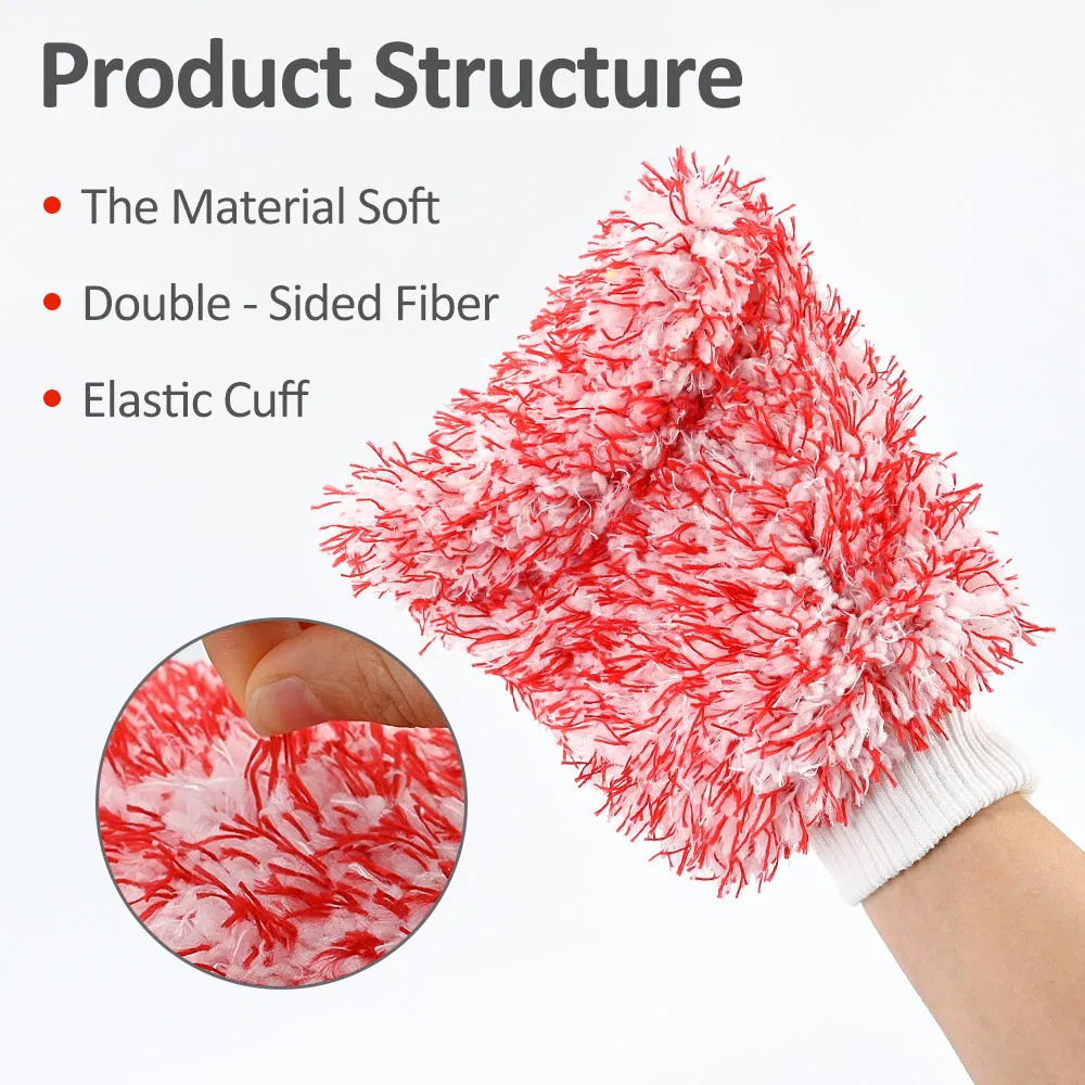 Colorful Coral Fleece Microfiber Wash Mitt 20 * 28cm Ultra Soft Dual-Ply Car Cleaning Glove with Elastic Cuff