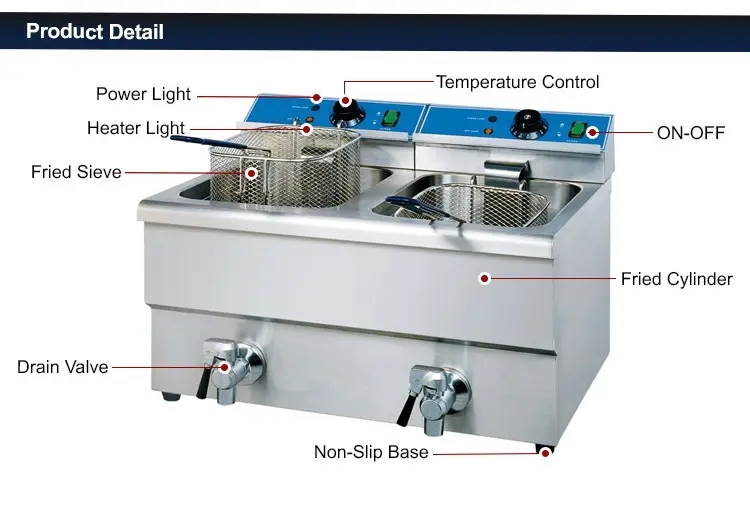 Commercial Chicken Chips Two Tank-19L Stainless Steel Table Top Electric Deep Fryer for Fast Food Shop