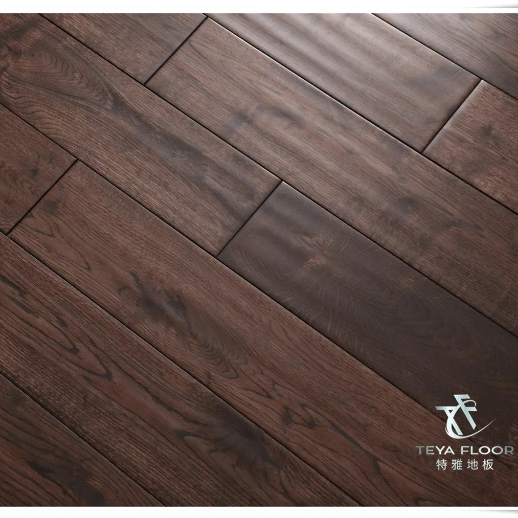 Oak Solid Wood Flooring, Dark Coffee, Hardwood, Handscraped, Wood Flooring