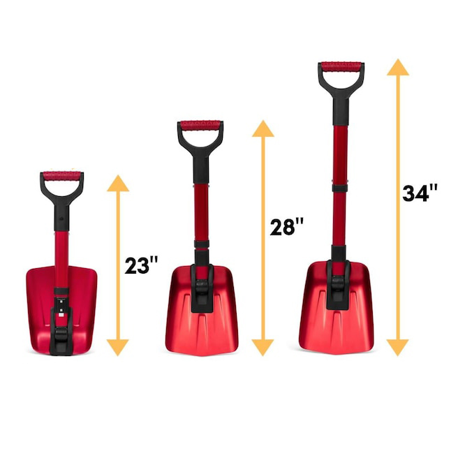 34" Folding Emergency Snow Shovel for Car Lightweight Aluminum Material Adjustable Length D Shape Handle Portable Sbow Shovel