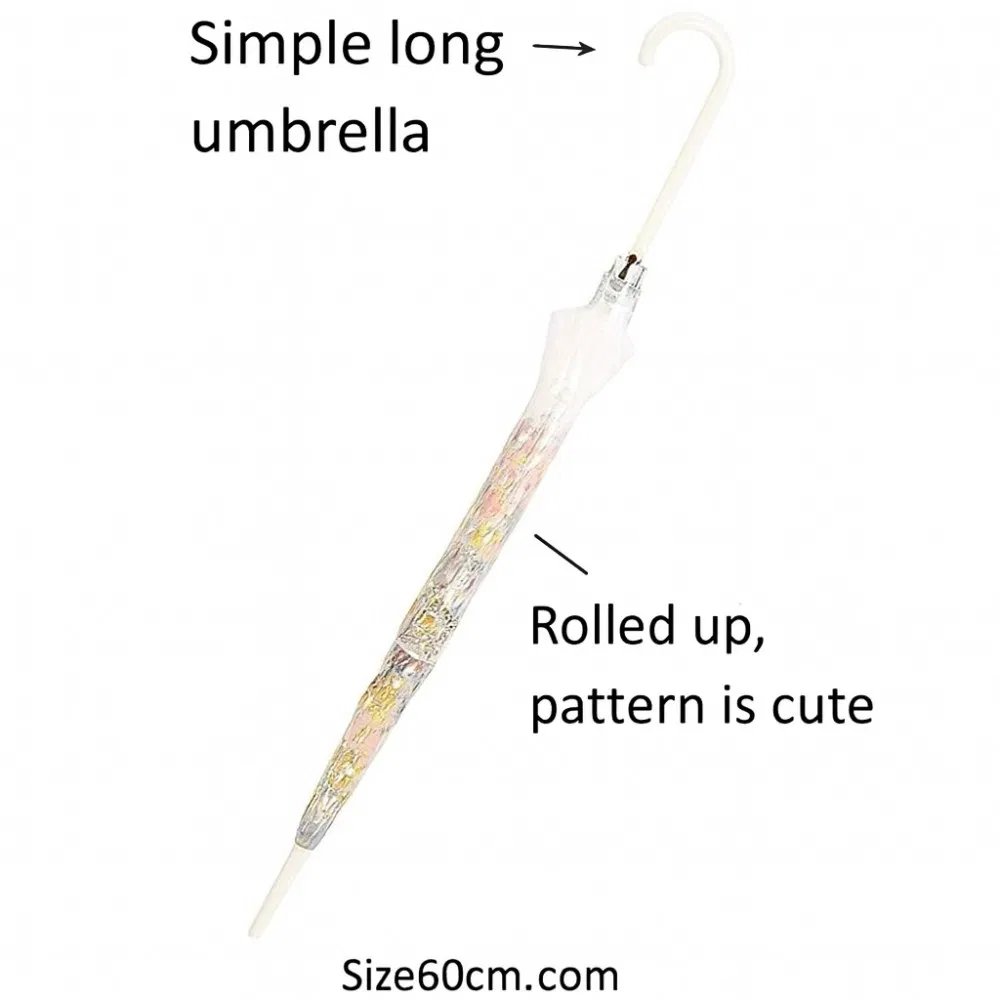 Transparent Straight Umbrella Cute Flower Printing Auto Opened Vinyl Umbrella