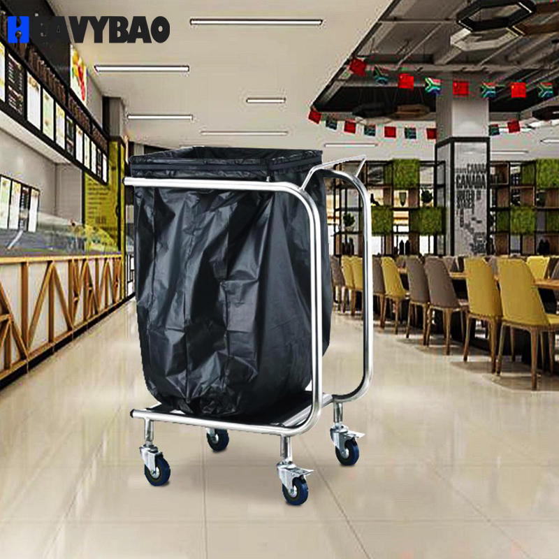 Heavybao Stainless Steel Commercial Cleaning Garbage Waste Collection Trolley