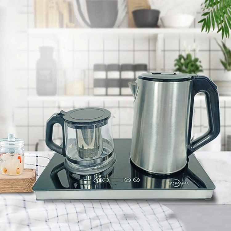 Intelligent Touch Switch Double Pot Tea Digital Base Turkish Tea Kettle Tray Chinese Tea Maker Water Boiler with Tray