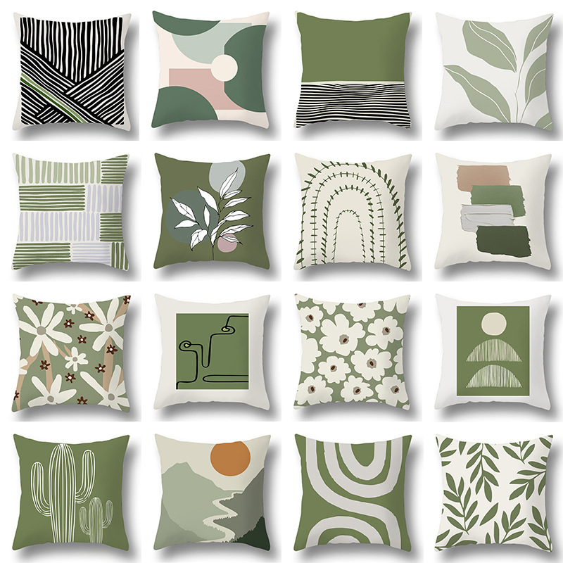 Hot Sale Light Green Striped Pillow Cover Geometric Pattern Soft Throw Pillow Case for Living Room