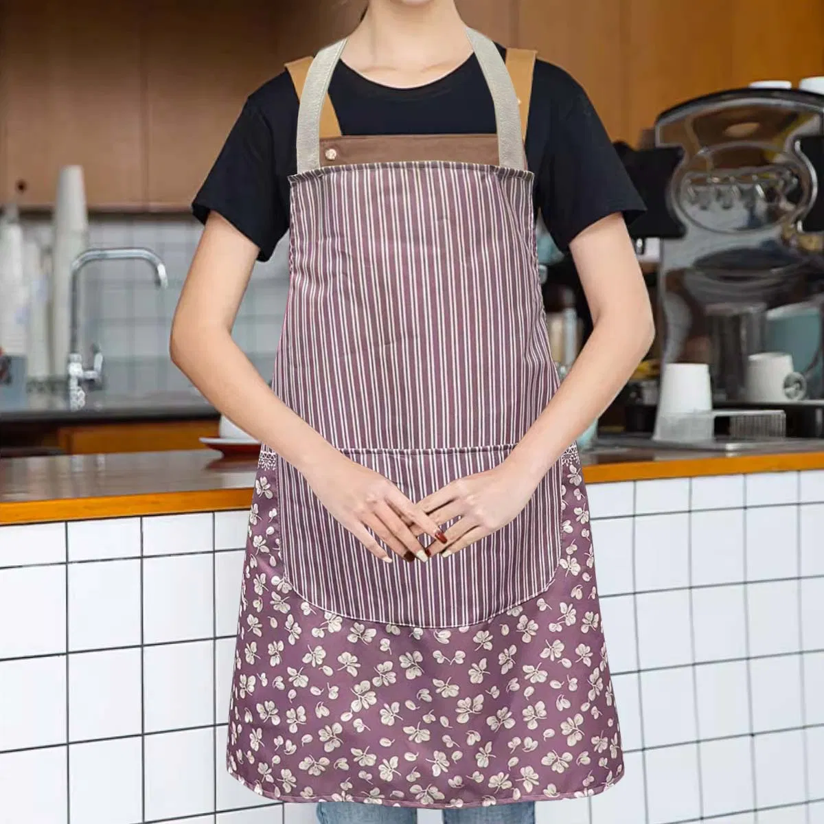 Household Anti-Stain Adult Fashion Work Clothes, Kitchen Multi-Apron, Striped and Floral Simple Apron