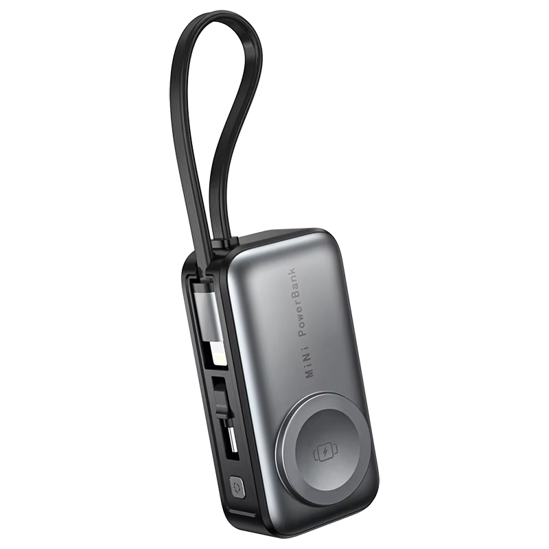 Мини-пауэрбанк 5000 мАч с беспроводной зарядкой 3-в-1