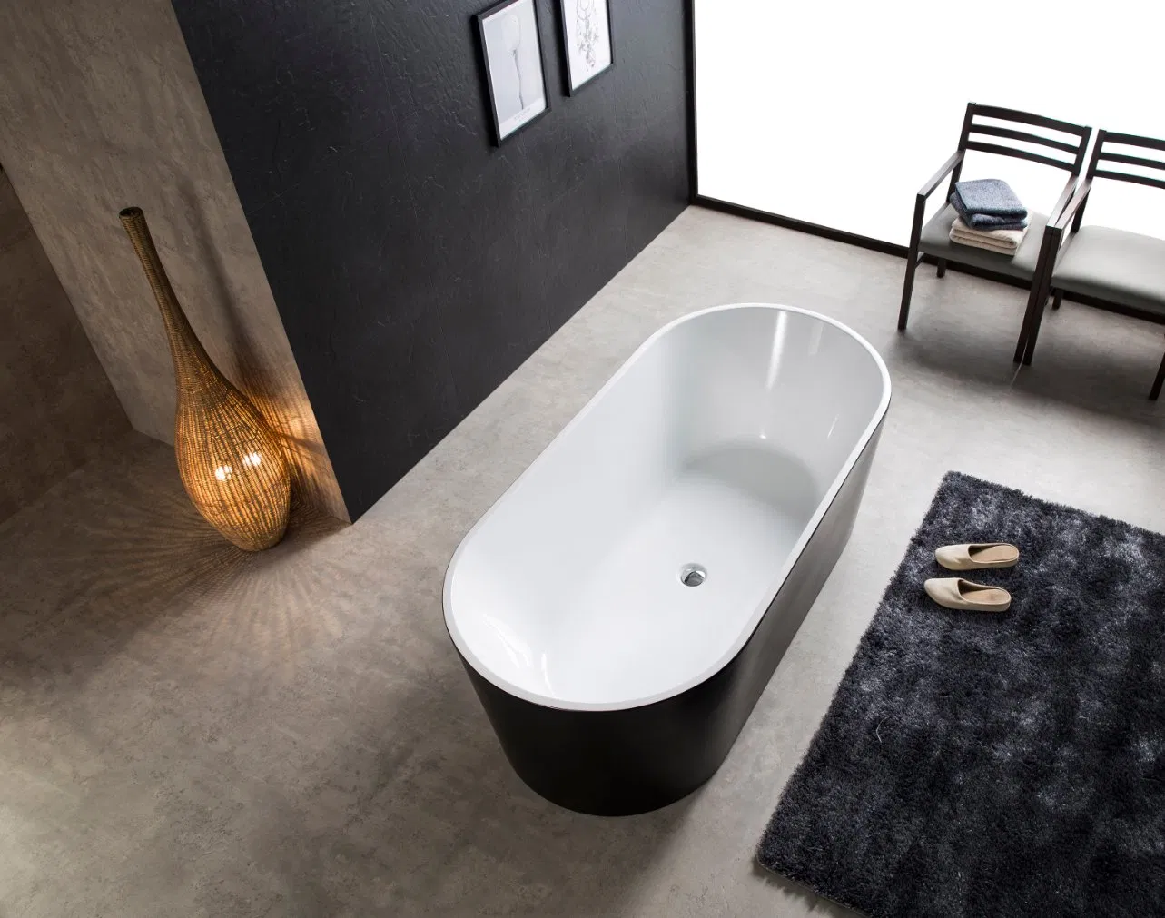 Bathrooms White&Black Acrylic Bathtub, Freestanding Acrylic Bathtub with Freestanding Bathtub Faucet Mixer