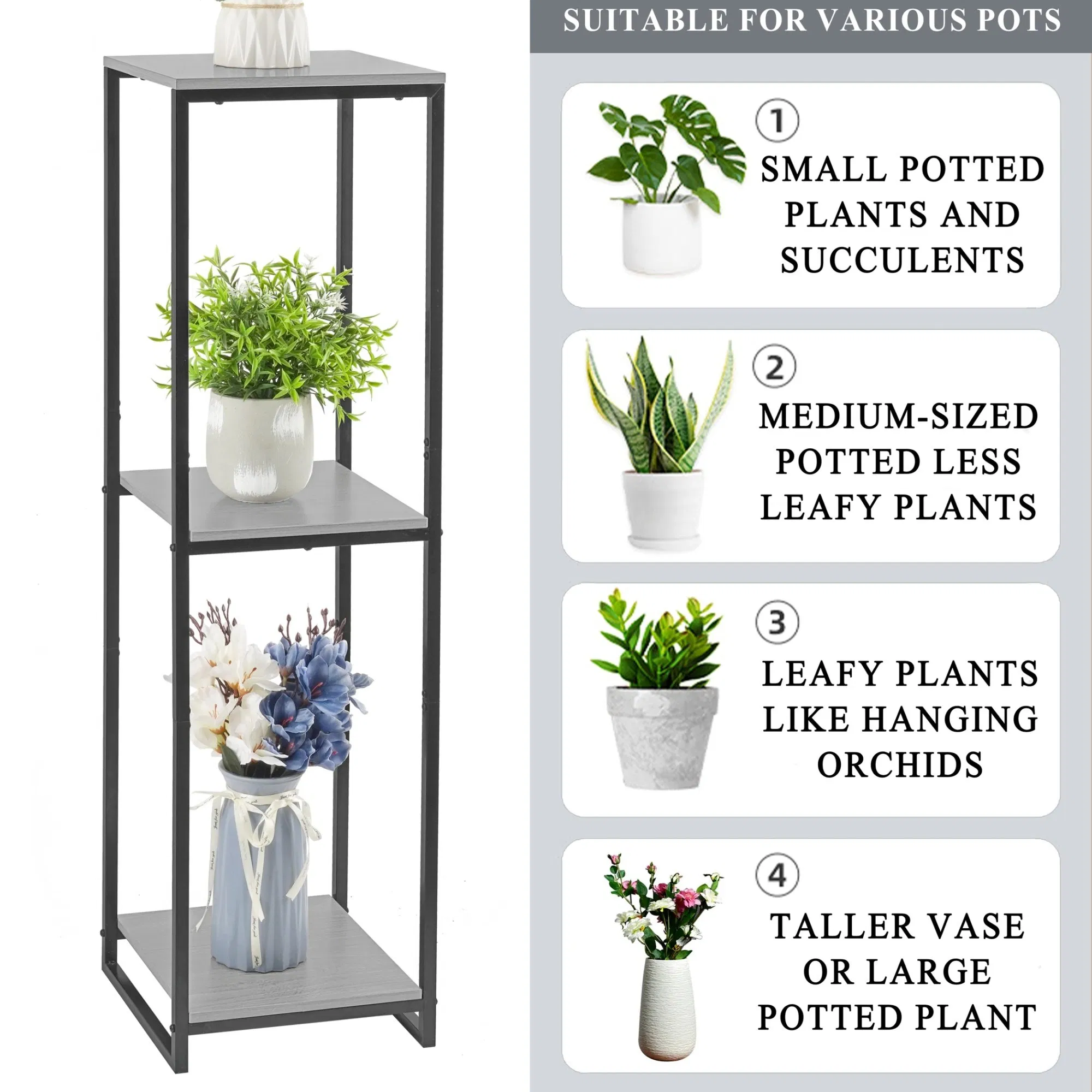 Tall Plant Shelf Easy to Install Rust-Proof Indoor Display Plant Stand