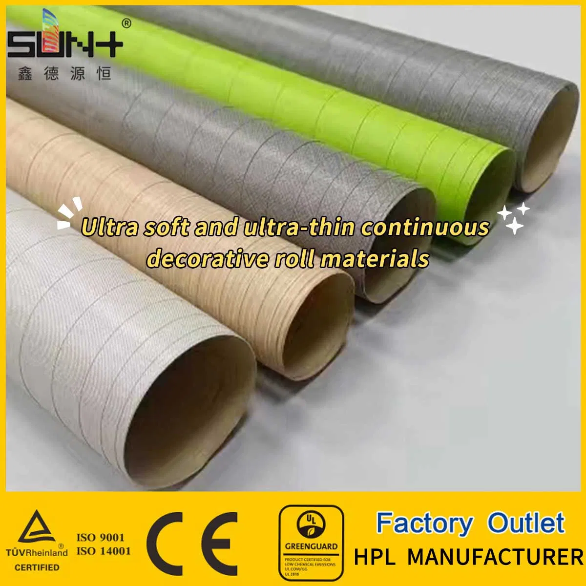 Excellent Performance Ultra Soft and Ultra-Thin HPL Panel Continuous Fireproof Decorative Roll Materials