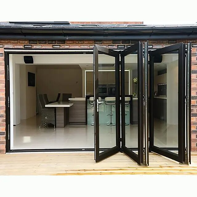 Sliding Open Aluminum Bi Fold Door Low Energy Double Tempered Glass Folding Door for Townhouse