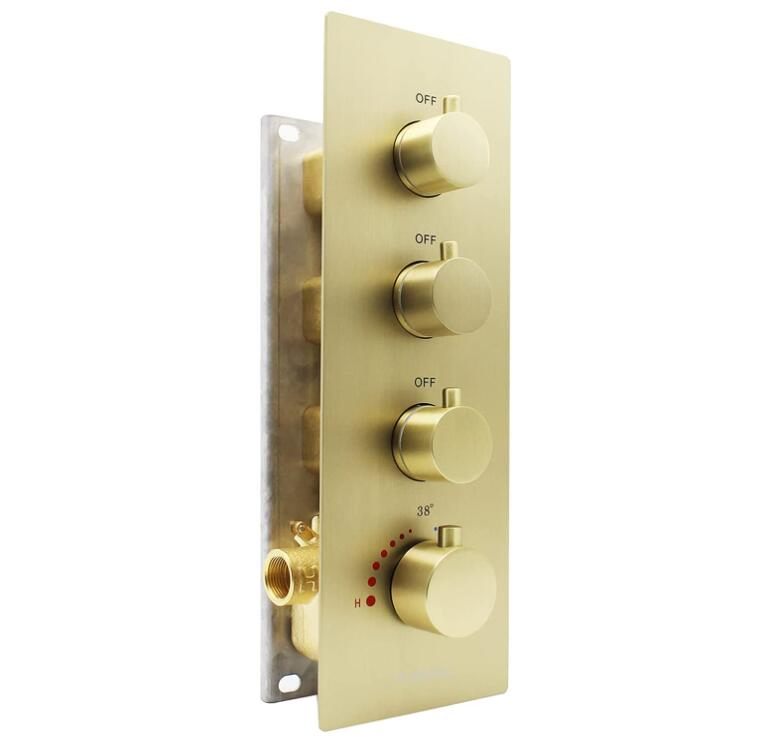 Brushed Gold 4 Handles Mixer Concealed Thermostatic Valve with Round Knobs