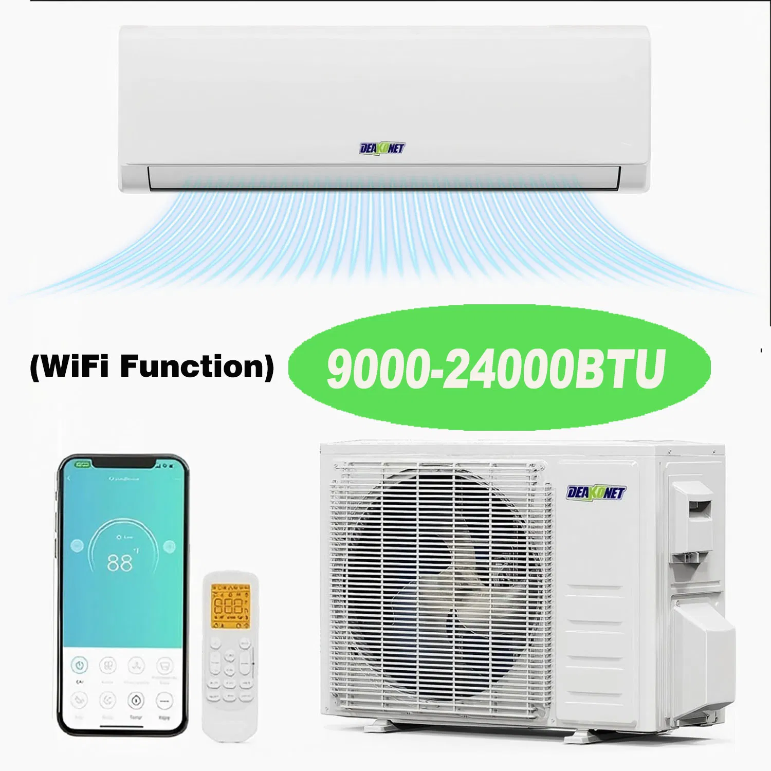 9000-24000BTU Inverter Split Wall Mounted Air Conditioner for Room Cooling+Heating