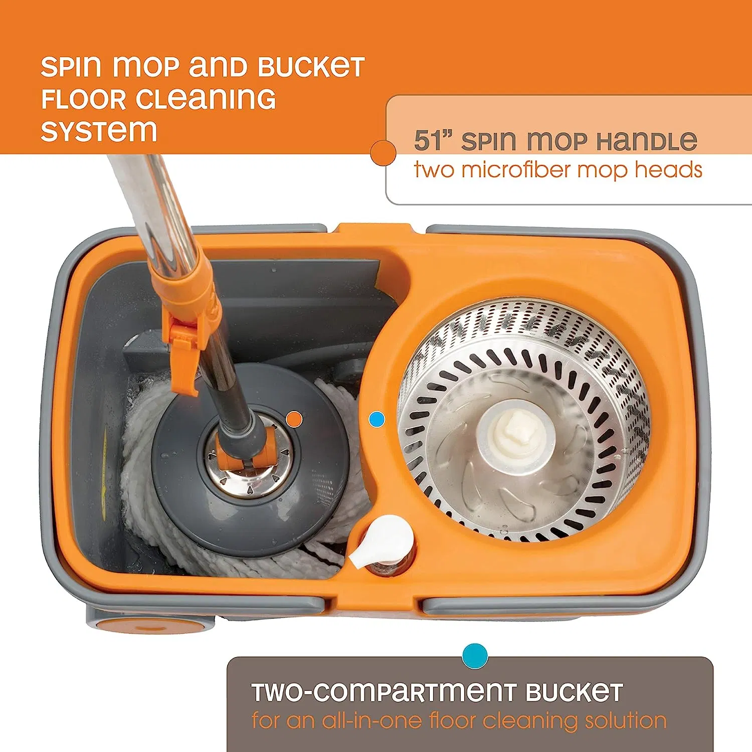 Floor Stainless Steel Mop Handle Bucket Cleaning System Spin Mop