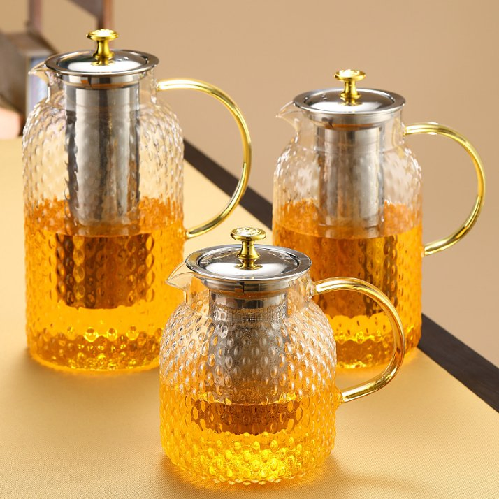Thickened Rice Grain Glass Hammer Pattern Cooling Kettle Cold Water Pitcher Lemon Cup Tie Pot Cold Open Summer Juice Pot