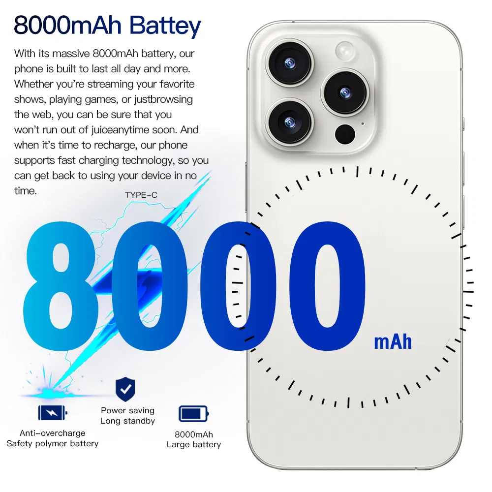 10 Years+ Factory High Pixel 50+108MP 256GB 8000mAh Duail SIM I15 PRO Max Smart Phone