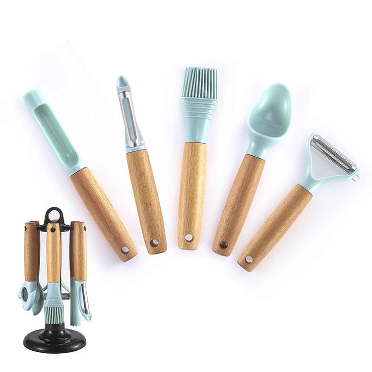 6 PCS Kitchenware Blue Wood Handle Kitchen Gadgets Set Utensils Set