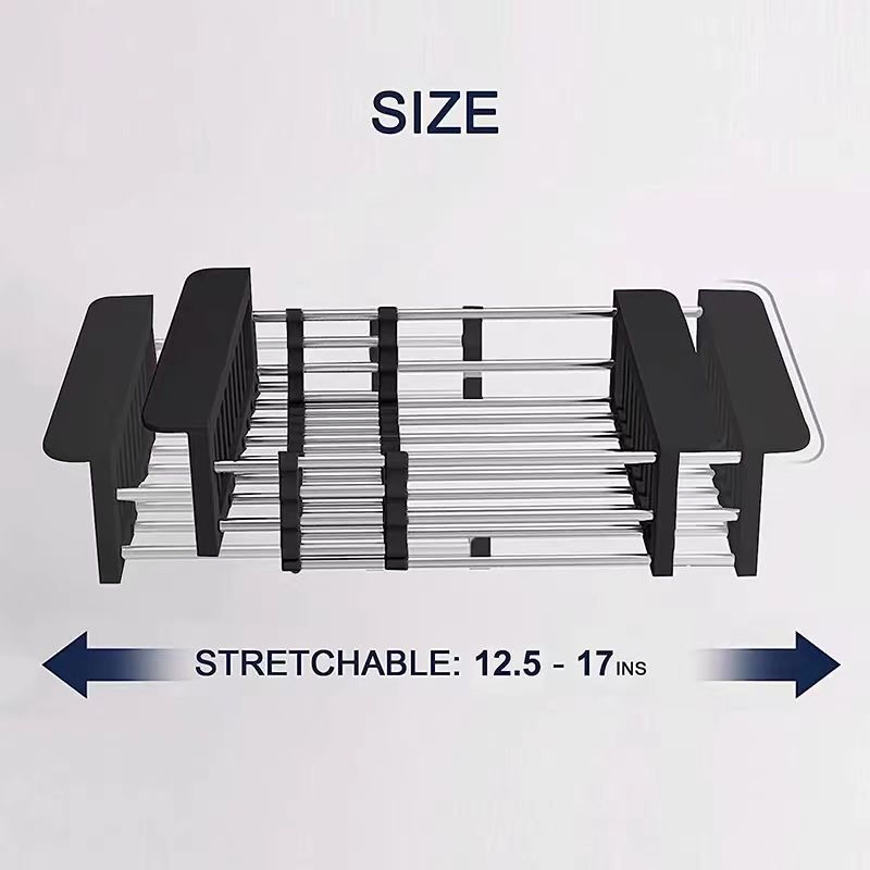 Adjustable Drain Rack Kitchen Organizer Stainless Steel Sink Dish Drainers Drain Basket Over Sink Tableware Plate Dish Drainer